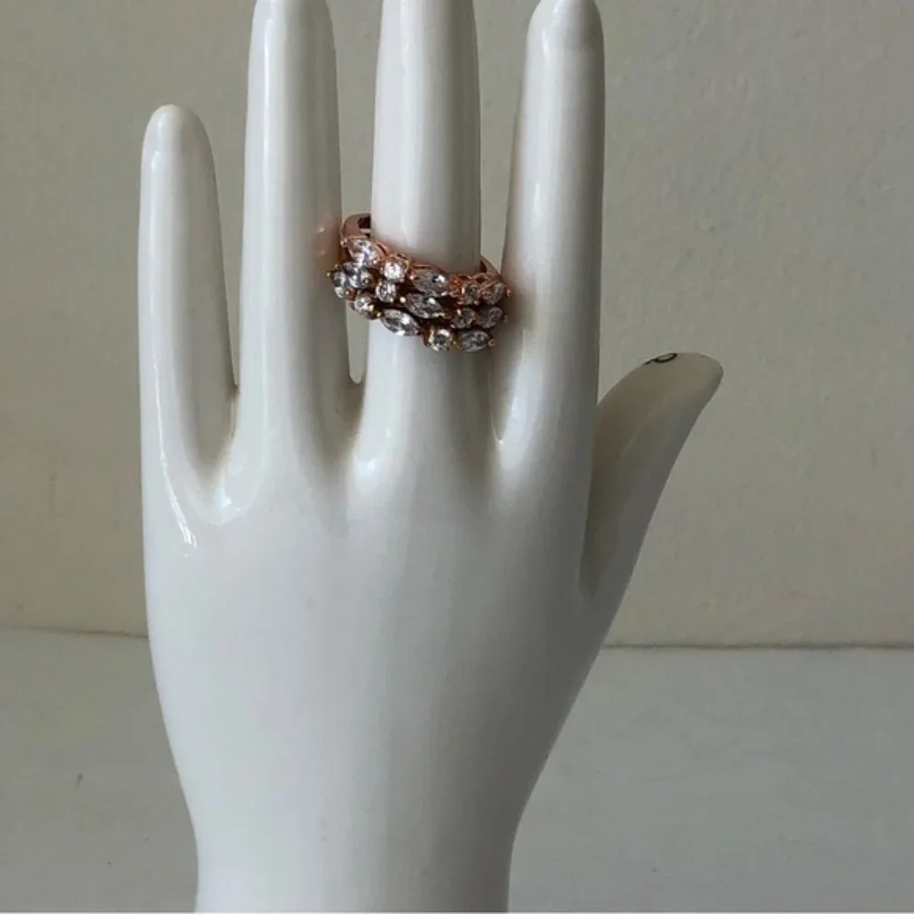 Set of 3 Cocktail rings Gold Plated Color w SZ Clear Mix Shape Sones Sz.8